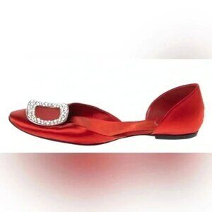 Authentic Roger Vivier statement pink satin Dorsay flat pointed toe sandal 36